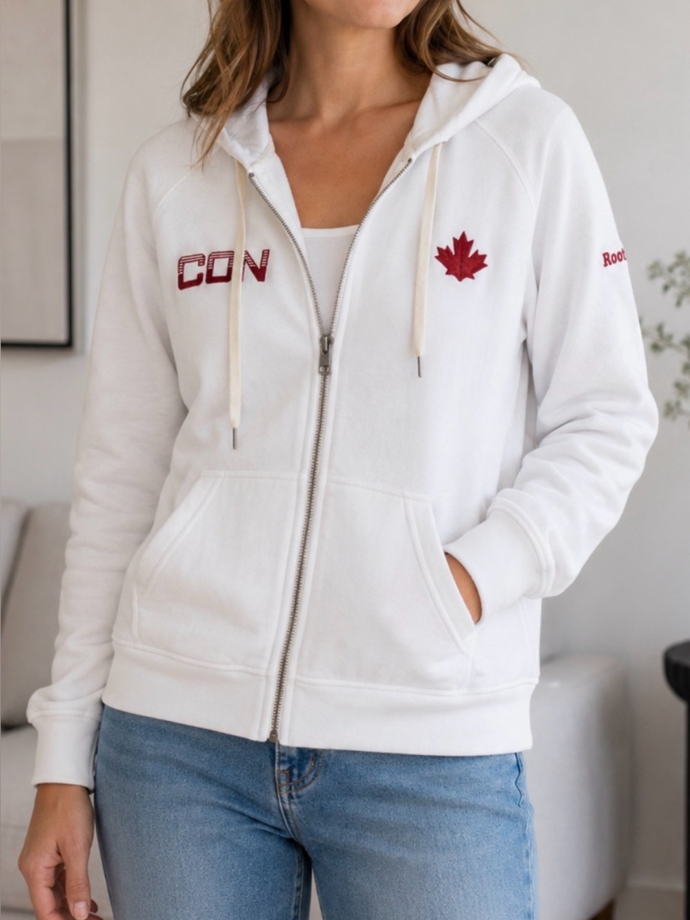 Roots White Hoodie with Red Logo